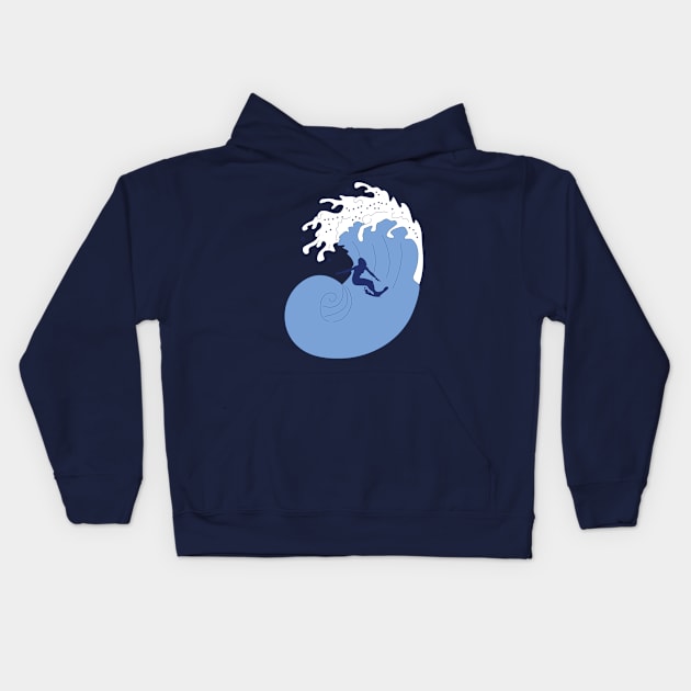 The surfer and the wave Kids Hoodie by Malikom